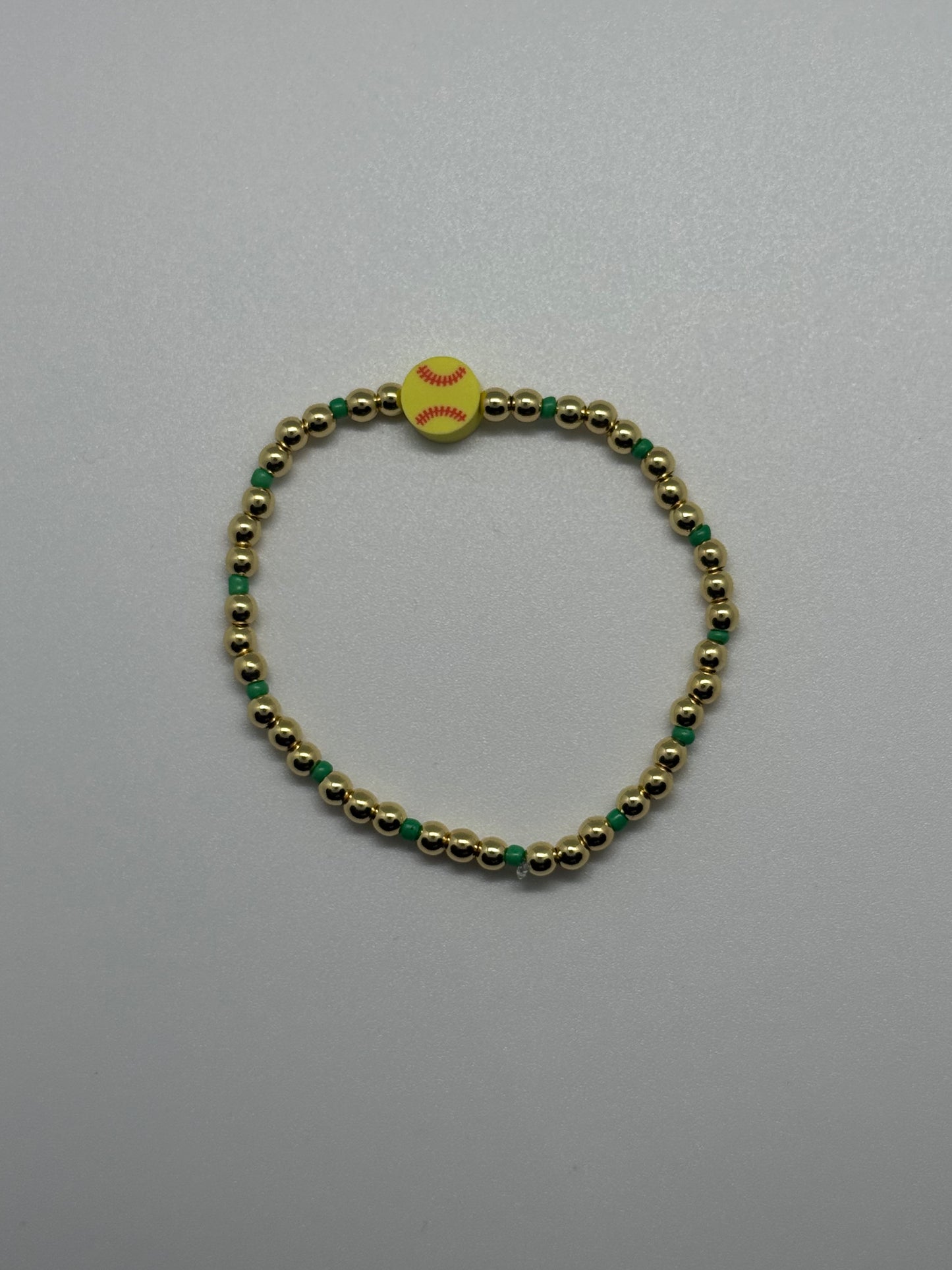 Green & gold softball beaded bracelet