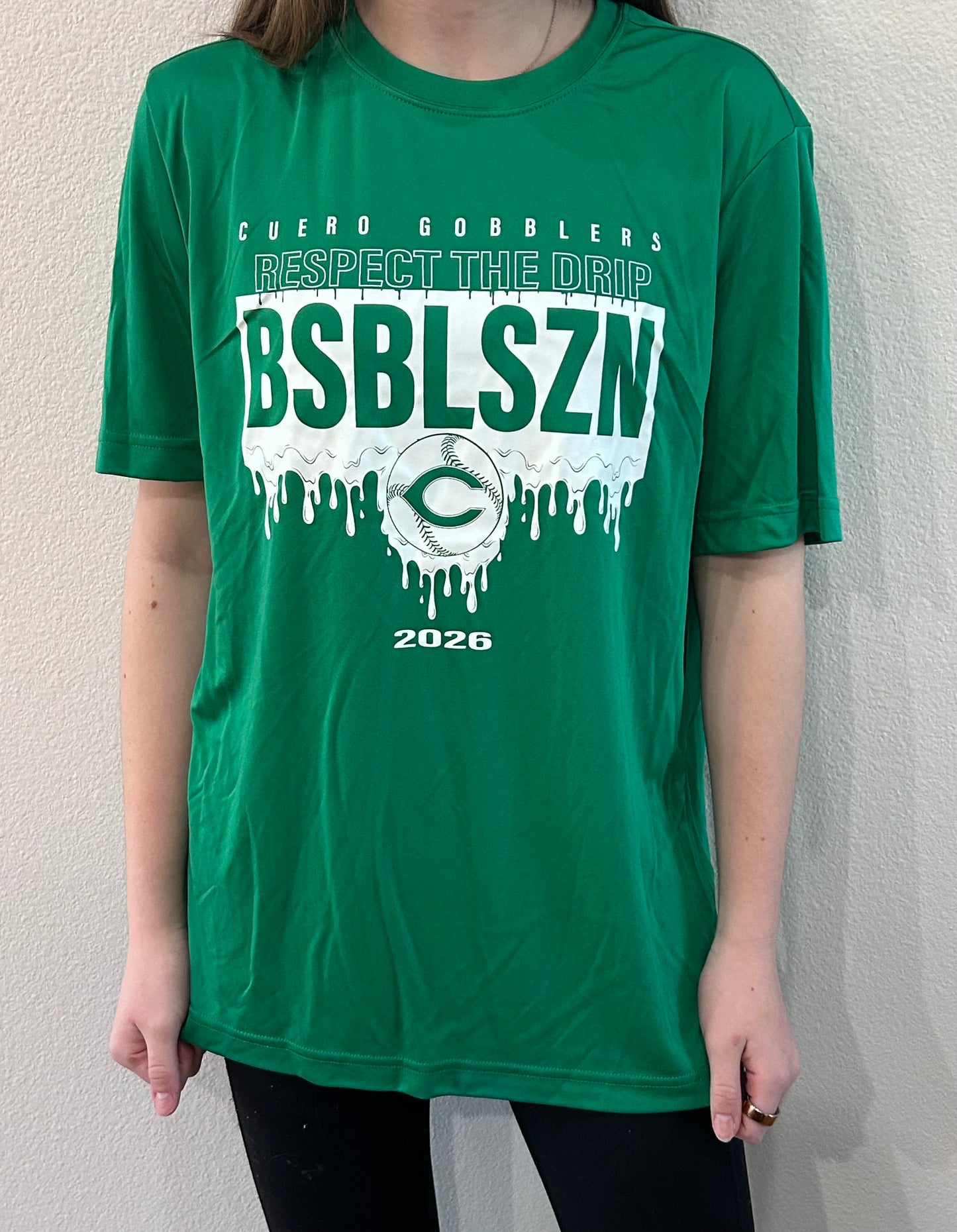 Respect the Drip Drifit Cuero Gobbler Baseball Shirt - Kelly Green