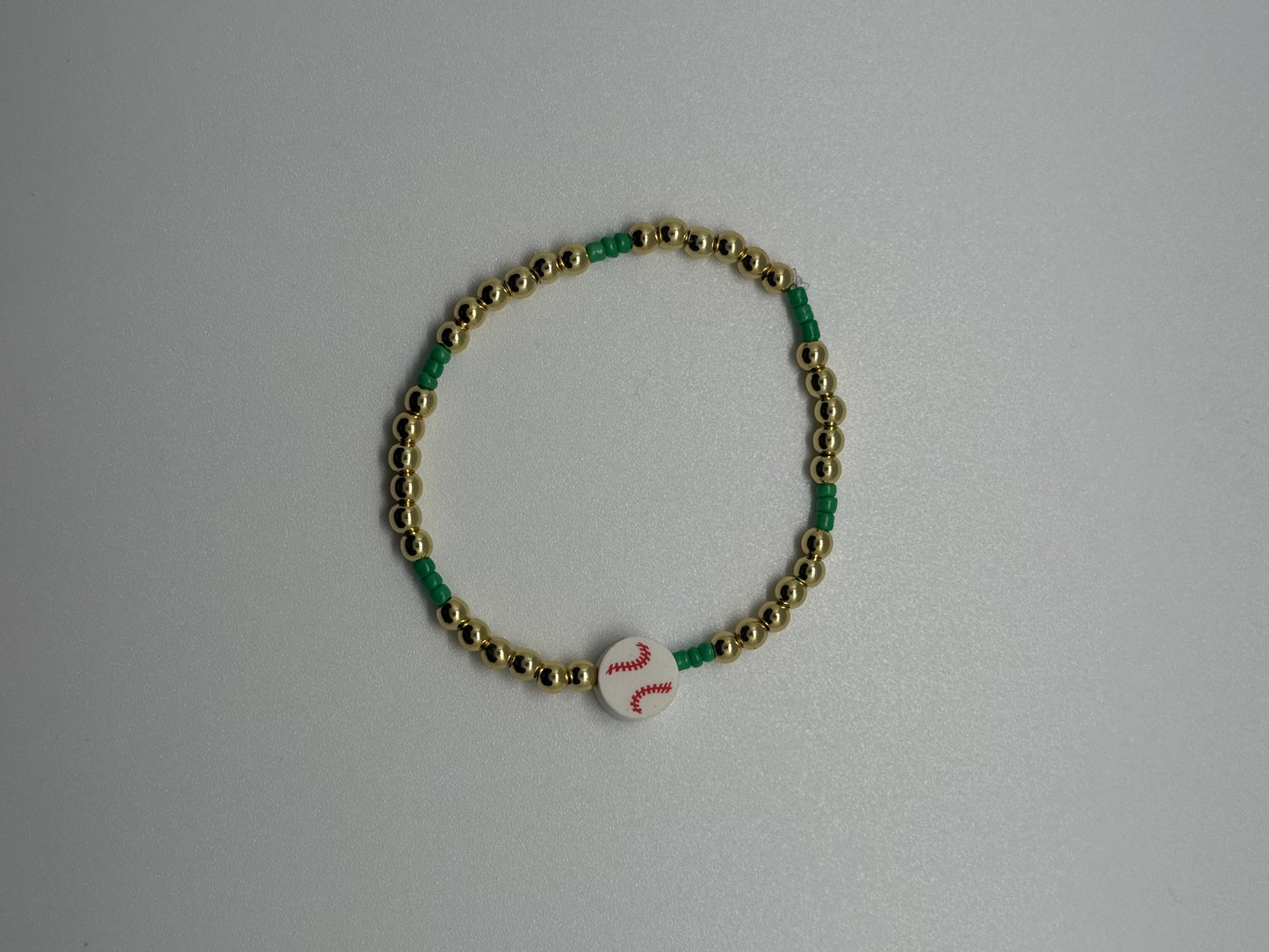 Green & gold baseball beaded bracelet