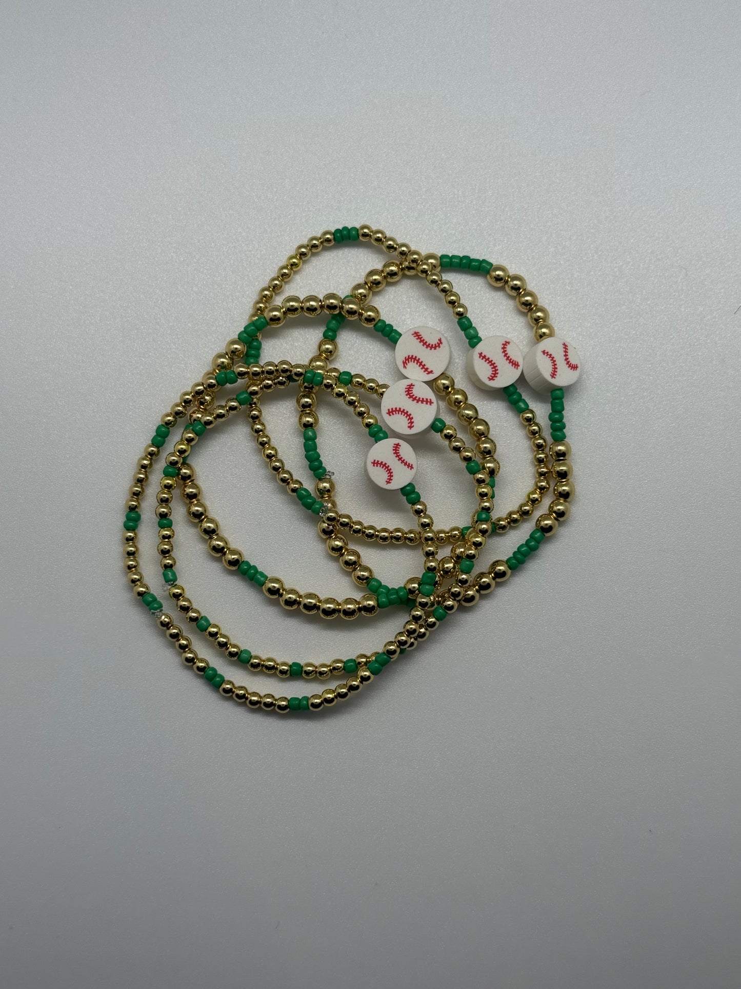 Green & gold baseball beaded bracelet