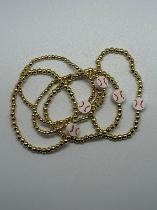 Gold beaded baseball bracelet
