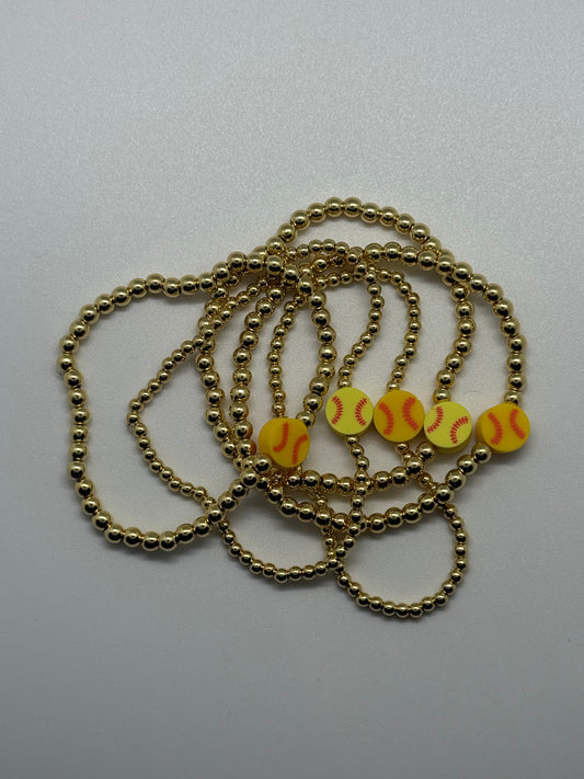Gold softball beaded bracelet